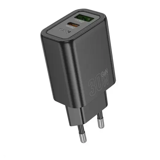 HOCO N63 tīkla lādētājs | 30W | PD, QC | USB-A, USB-C | melns