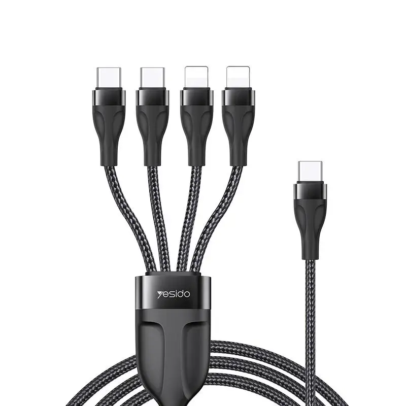 YESIDO CABLE CA110 TYPE-C/4IN1 (2xTYPE-C + 2x LIGHTNING) 1,2M 4A BLACK