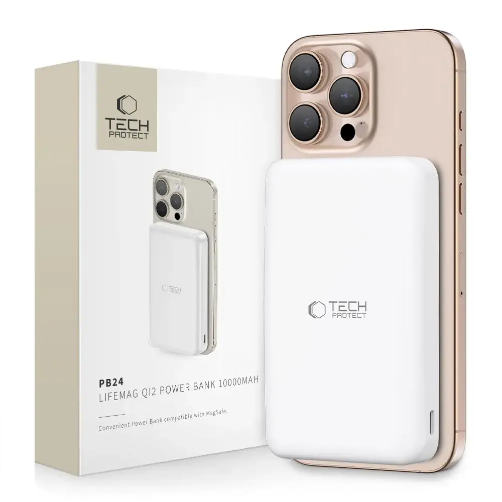 Tech-Protect PB24 LifeMag QI2 ārējais akumulators (powerbank) | 10000 mAh | 15W | USB-C, USB-A, MagSafe | balts