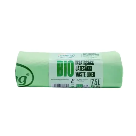 Atkritumu maisi kompostējami BioBag 75L (20 gab. rullī) 23mkr. 65x90cm zaļi