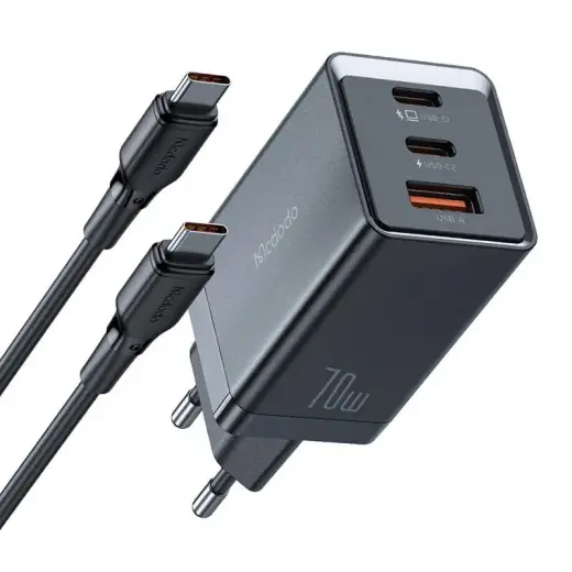 Mcdodo CH-1543 travel charger | 67W | GaN | USB-C, USB-A | with USB-C to USB-C cable included | black