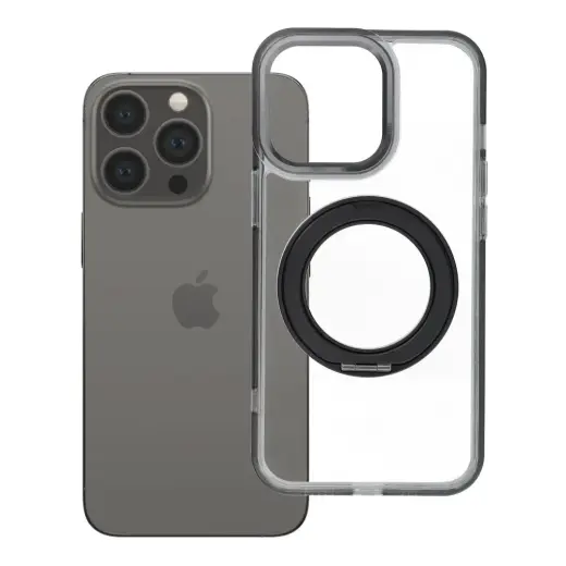 Frame Circle Stand maciņš ar statīvu un MagSafe atbalstu telefonam iPhone 13 Pro melns