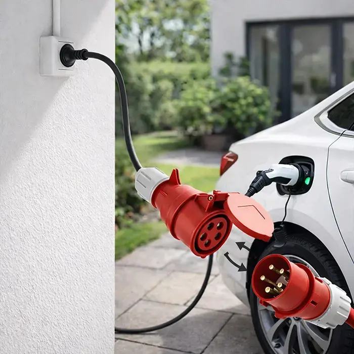 Qoltec Power adapter for EV chargers | CEE 16A 5-pin socket | 400V to 230V SCHUKO adapter | max 16A | 3.5 kW