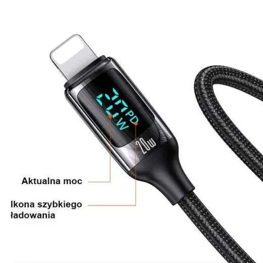 USAMS U78 SJ545USB02 data transfer and charging cable | USB-C to Lightning | 20W | with LED display | 1.2m | white