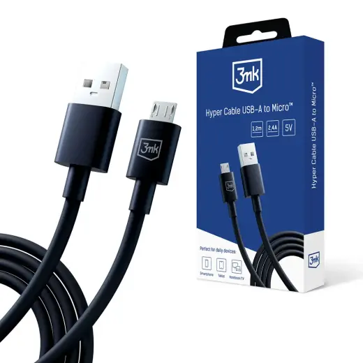 3mk Hyper data transfer and charging cable | USB-A to Micro USB | 12W | 1.2m | black