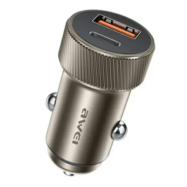 AWEI car charger C-857 33W USB+USB-C brown