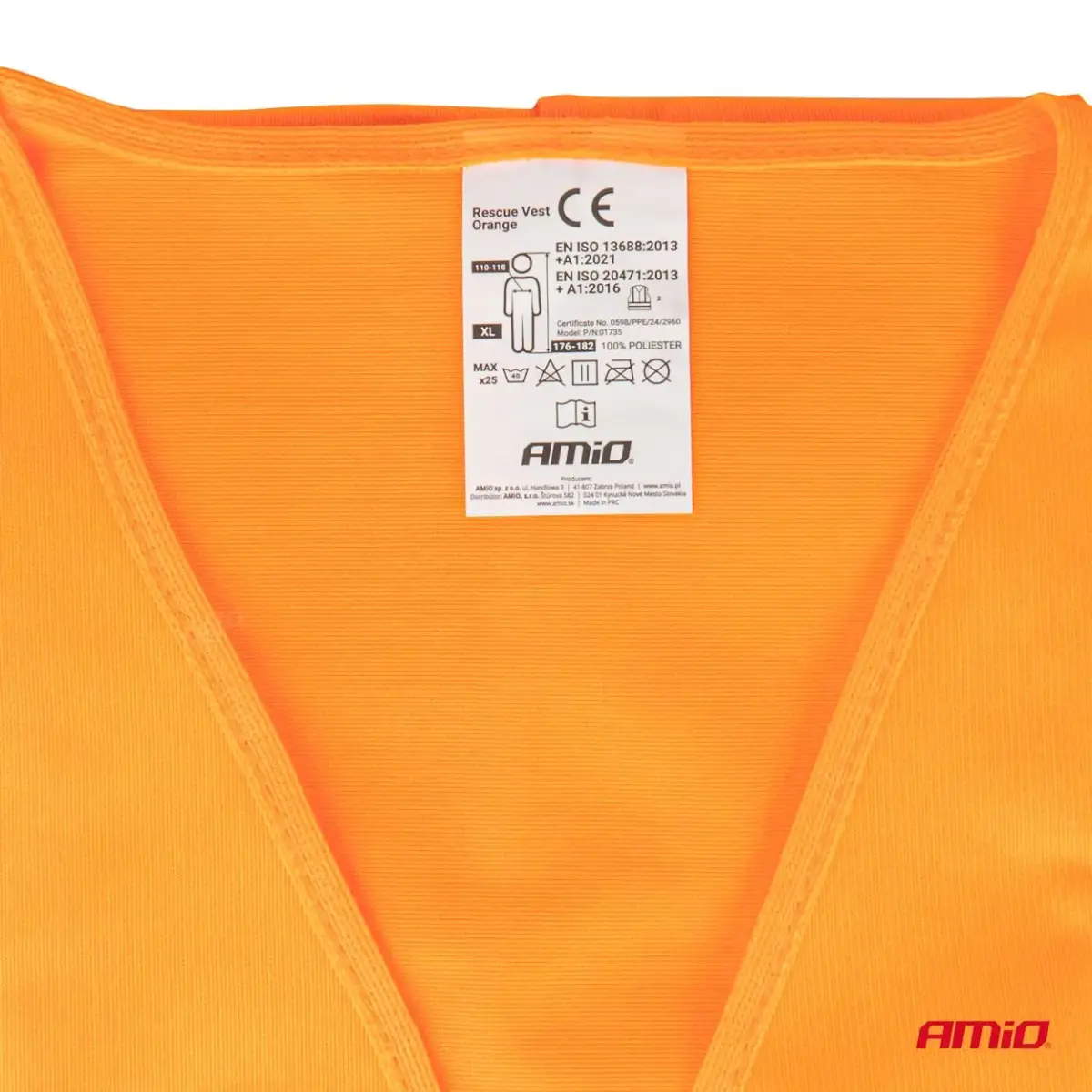 Safety vest XL orange with certificate AMIO-01735