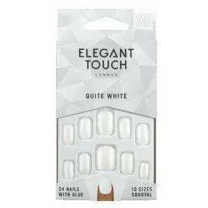 Elegant Touch Polished Colour 24 Nails With Glue Squoval Quite White