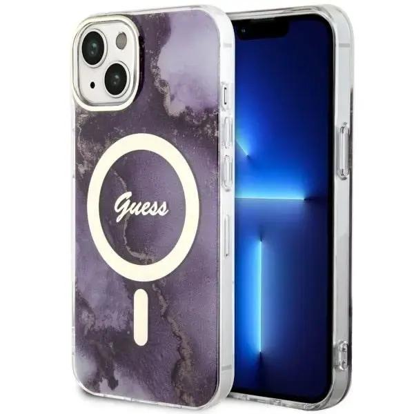 Guess GUHMP14SHTMRSU iPhone 14 6.1" purple|purple hardcase Golden Marble MagSafe