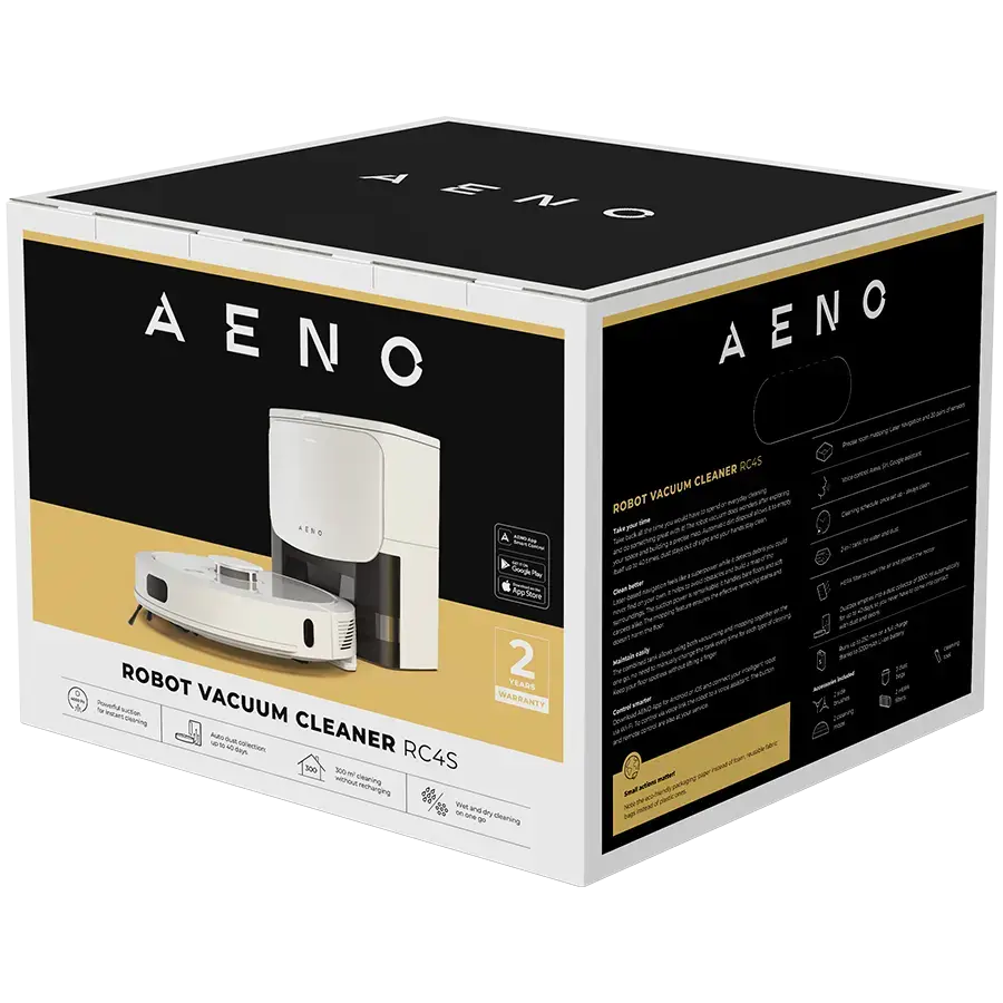 AENO Robot Vacuum Cleaner RC4S: wet & dry cleaning, smart control AENO App, HEPA filter, 2-in-1 tank