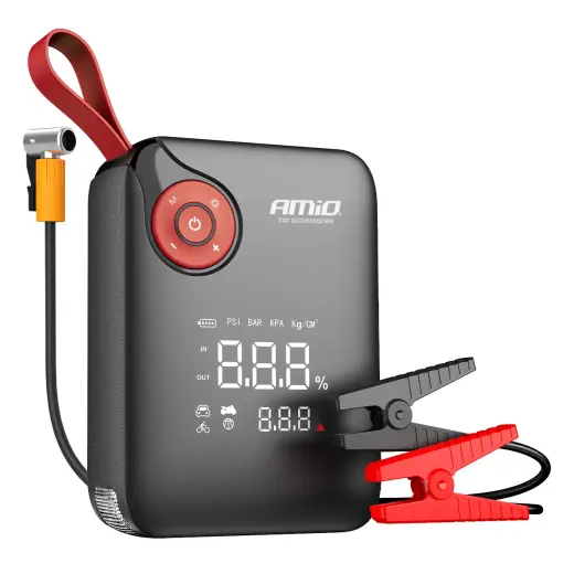 Portable mini 4in1 Jump Starter/LED/AirCompressor/Powerbank 12V 7,2Ah 600A PRO AMIO-04675