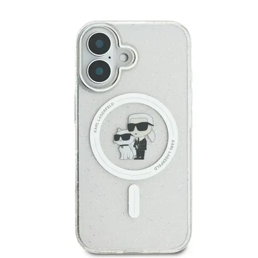 Karl Lagerfeld IML Glitter Karl and Choupette MagSafe Case for iPhone 16 Transparent