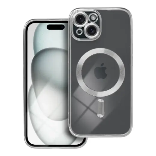 Electro Mag telefono dėklas su MagSafe palaikymu iPhone 15 sidabrinis