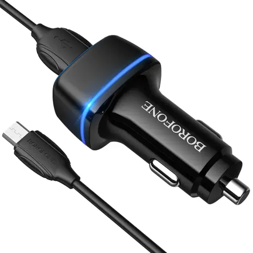 Borofone BZ14 Max car charger | 12W | USB-A | with USB to Micro USB cable included | black