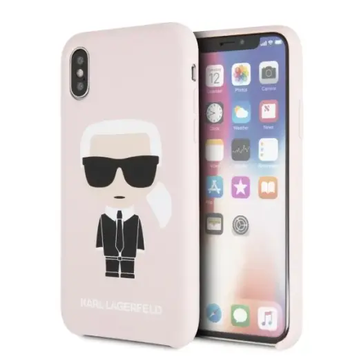 KLHCPXSLFKPI Karl Lagerfeld Iconic Bull Body Silicone Case for iPhone X|XS Pink
