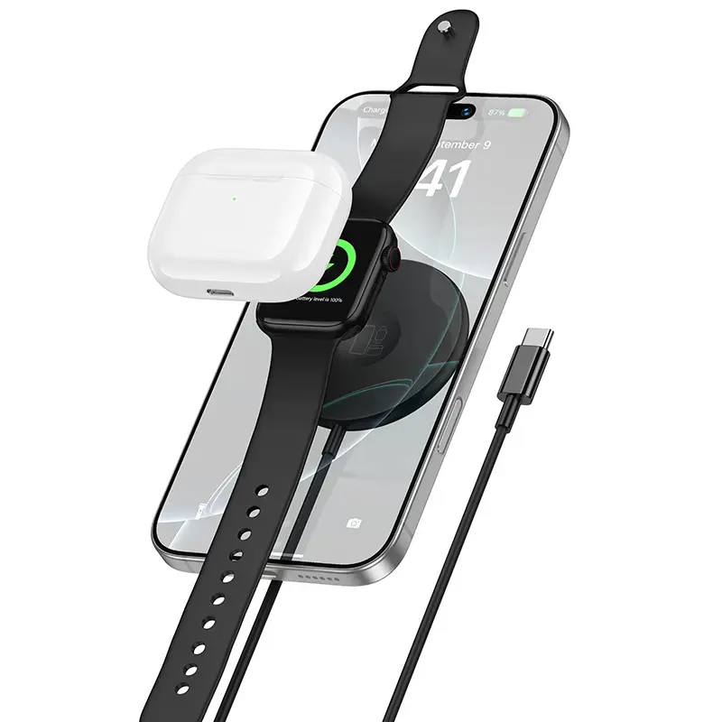 Borofone BQ41 Glory 3-in-1 bezvadu lādētājs | Qi | Saderīgs ar MagSafe | 15W | melns