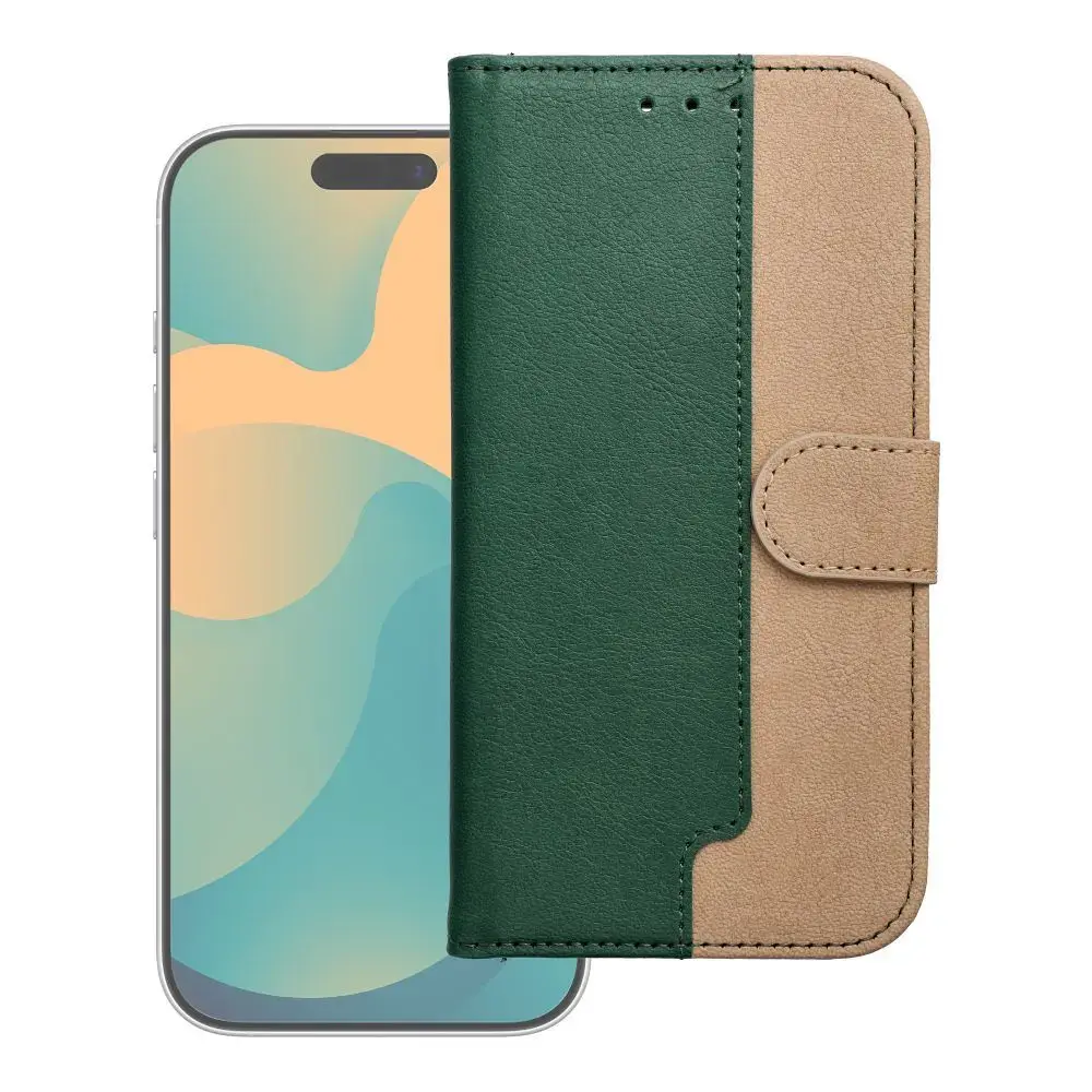Split Book grāmatveida maciņš telefonam iPhone 17 zaļš zelta krāsā