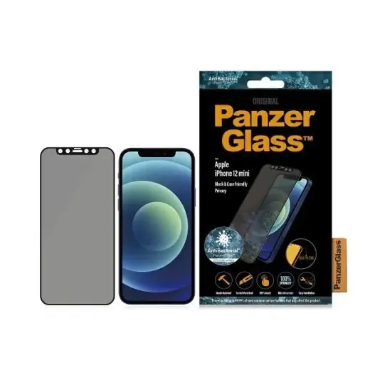 PanzerGlass Super+ антибактериальное закаленное стекло для телефона iPhone 12 Mini с черной рамкой