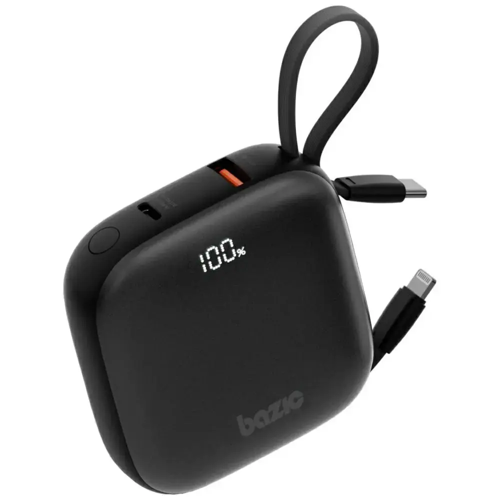 Bazic 4 in 1 Bazic Fusion ārējais akumulators (powerbank) | 10000 mAh | 22.5W | USB-C, Lightning, USB-A | LED ekrāns | melns