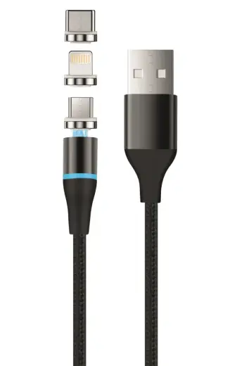 Setty magnetic cable DT 3-in-1 провод для передачи данных и зарядки | USB-A на USB-C, Lightning, Micro USB | 12.5W | 1м | черный