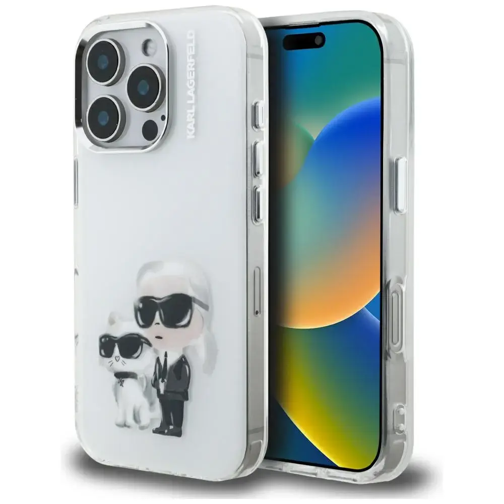 Karl Lagerfeld IML Aquarelle Karl & Choupette & Logo maciņš telefonam iPhone 16 Pro Max balts
