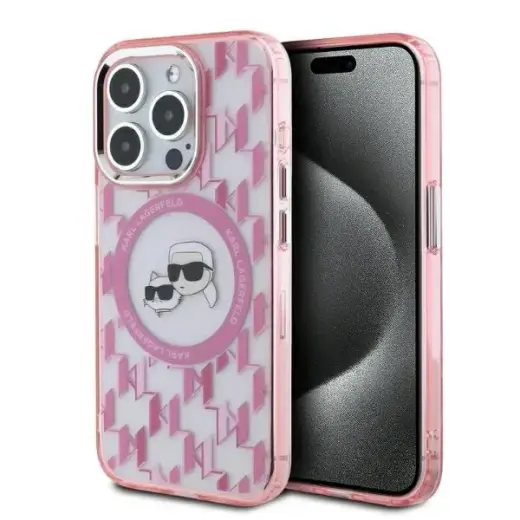 Karl Lagerfeld KLHMP15XHMCKMHP iPhone 15 Pro Max 6.7" różowy|pink IML Monogram Karl&Choupette Head MagSafe
