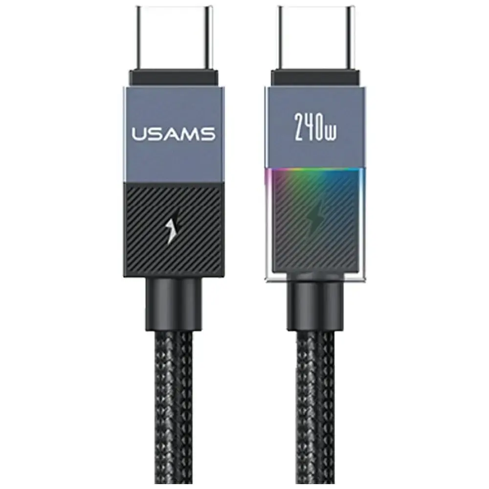 USAMS SJ777 datu pārraides un uzlādes vads | USB-C uz USB-C | PD | 240W | 1.2m | pelēks