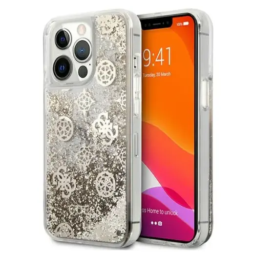 Guess GUHCP13XLGPEGO iPhone 13 Pro Max 6,7" złoty|gold hardcase Peony Liquid Glitter