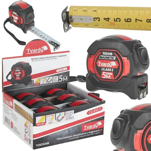 Double-sided Nylon Measuring Tape with Magnet and Auto-Stop, 5m/25mm, Class I – Display Box