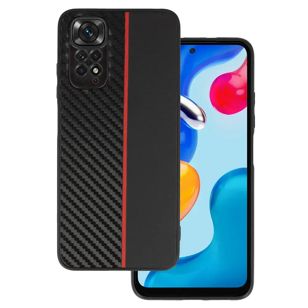 Tel Protect CARBON Case for Xiaomi Redmi Note 11 Pro/Note 11 Pro 5G Black with red stripe