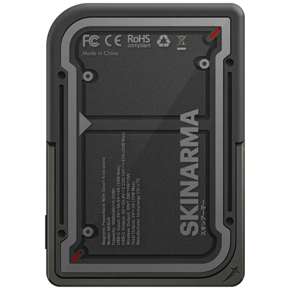 Skinarma Nexus Mecha Magnetic Kick-Stand ārējais akumulators (powerbank) | 5000 mAh | 20W | PD | USB-C, MagSafe | melns
