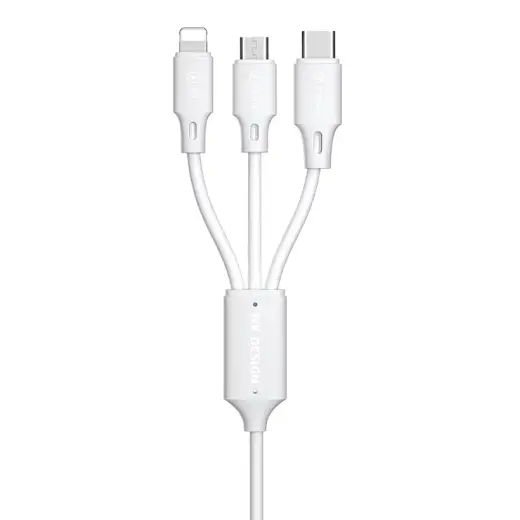 WK Design WDC-103th 3-in-1 andmeedastus- ja laadimiskaabel | USB-A kuni Micro USB, Lightning, USB-C | 10W | 1.15m | valge