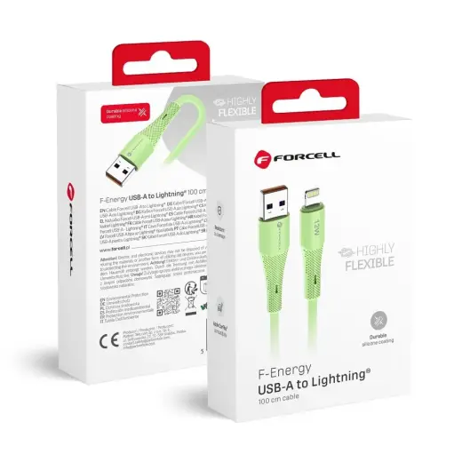 Forcell F-Energy C343 duomenų perdavimo ir įkrovimo laidas | USB-A į Lightning | 12W | 1m | žalias