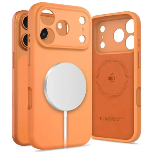 TECH-PROTECT Silicone Magsafe maciņš telefonam ar MagSafe atbalstu Apple iPhone 17 Pro Max oranžs