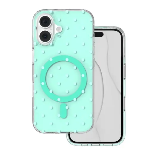 Bubble Dots Mag telefoni ümbris MagSafe toega iPhone 16 roheline