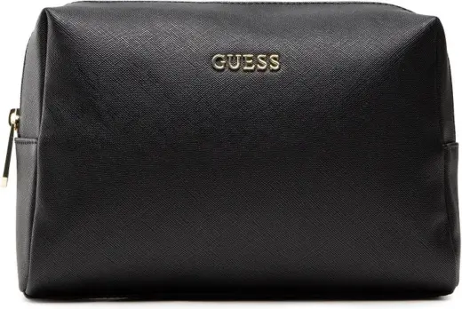 Guess, Saffiano Vanilla, Synthetic Leather, Textile Bag, Toiletry, Black, For Women, 23 x 17 x 8 cm