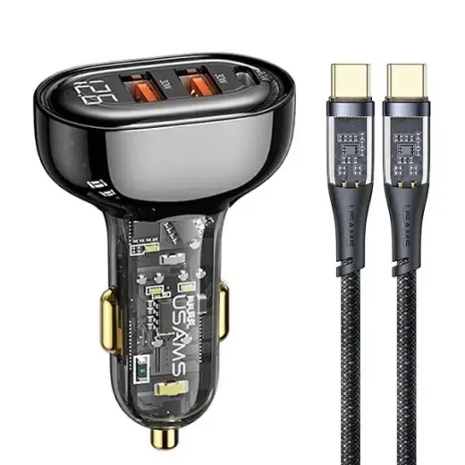 USAMS BXLACCTC01 car charger | 80W | USB-A, USB-C | with USB-C cable included