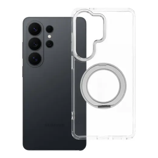 Frame Circle Stand maciņš ar statīvu un MagSafe atbalstu telefonam Samsung Galaxy S26 Ultra (S948) caurspīdīgs