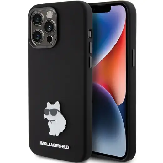 Karl Lagerfeld KLHCP15LSMHCNPK iPhone 15 Pro 6.1" black Silicone Choupette Metal Pin