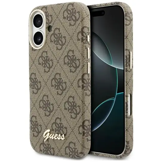 Guess 4G Script telefoni ümbris MagSafe toega iPhone 17 pruun
