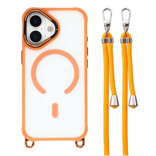 Adjustable Crossbody Lanyard maciņš ar statīvu un MagSafe atbalstu telefonam iPhone 17 oranžs