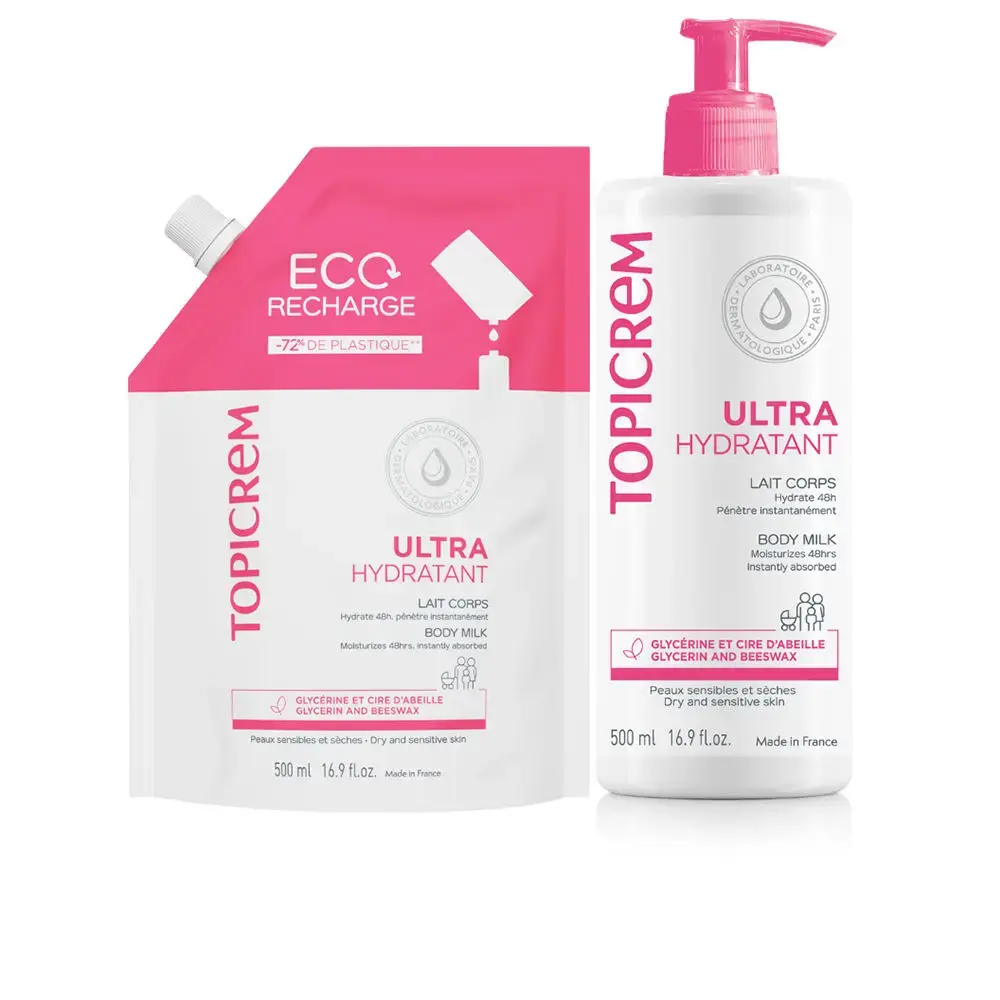 Set Topicrem: Ultra Hydratant, Body Milk, Refillable, 500 ml + Ultra Hydratant, Body Milk, Refill, 500 ml