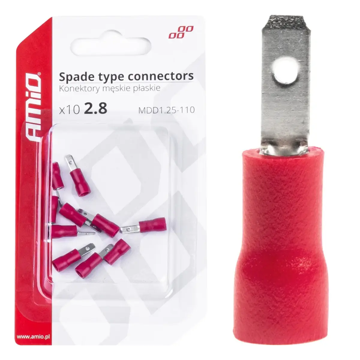 Spade type connectors 2.8mm 0.5-1.5mm2 10A 10 pcs
