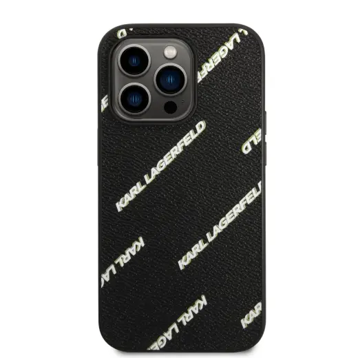 Karl Lagerfeld PU Grained Leather Logomania Case for iPhone 14 Pro Black