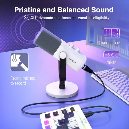 Fifine AmpliGame AM8 RGB microphone for gaming | podcasts | streams | XLR White