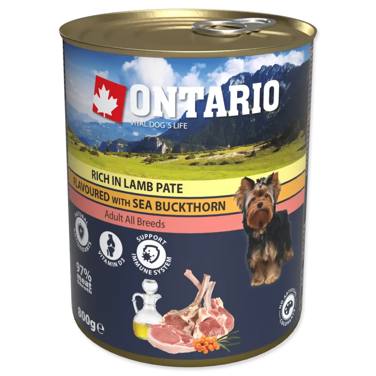 Canned food for dogs : Ontario Dog Lamb Pate with Sea Buckthorn 800g