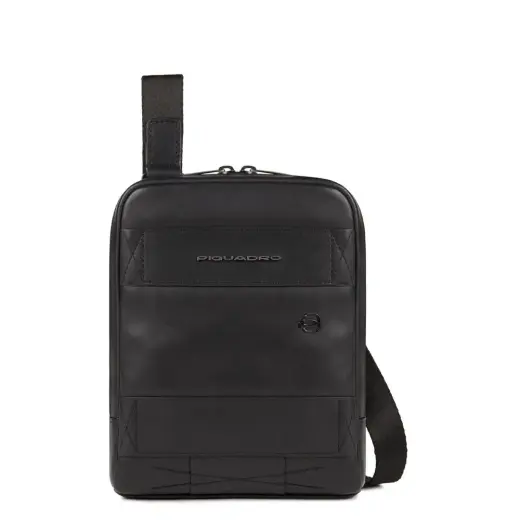 Piquadro, Obidos, Leather Crossbody Bag, Black, 17 x 22 x 5.00 cm, For Men