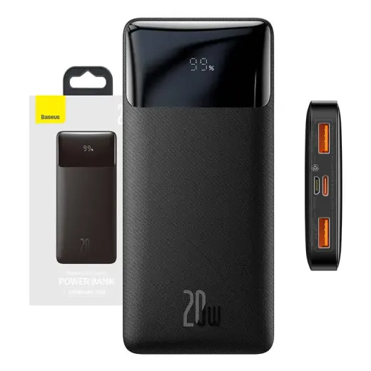 Baseus Bipow внешний аккумулятор (powerbank) | 10000 mAh | 20W | USB-A, USB-C, Micro USB | LED дисплей | черный