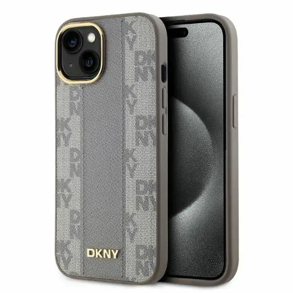 DKNY DKHMP14SPCPVSLE iPhone 14 6.1" beżowy|beige hardcase Leather Checkered Mono Pattern MagSafe