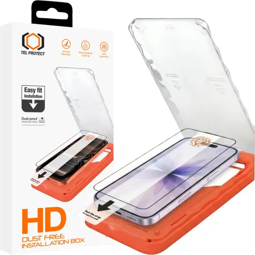 Tel Protect Dust-Free Easy Fit HD Titan Tempered Glass for Iphone 16 Pro/17 black